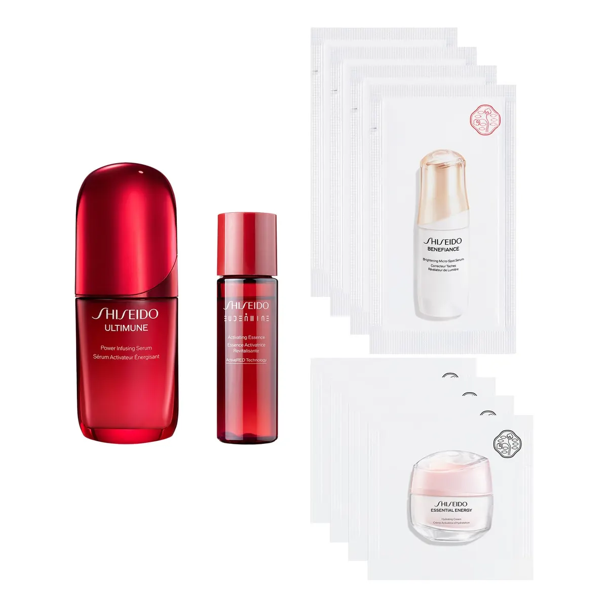 Shiseido Ultimune ограниченный набор, 50 мл (+ 30 мл, 1.5 мл×4, 1.5 г×4), аромат зеленых цветов