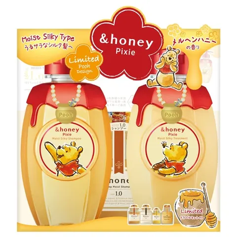 &honey Pixie Moist Silky Shampoo & Hair Treatment Limited Pair Set/Winnie the Pooh, 440mL+440g +(10mL+10g+3mL+10mL)