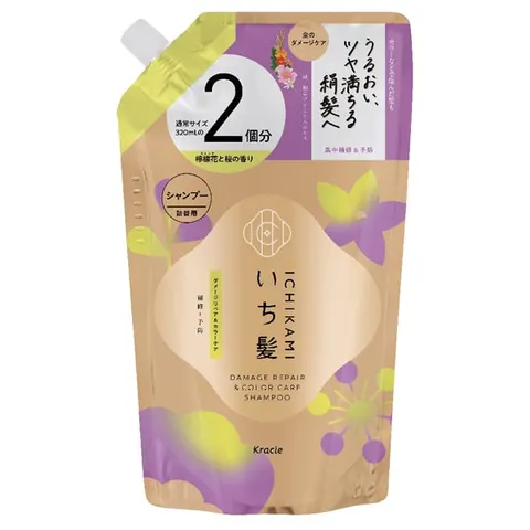 Ichikami Damage Repair & Color Care Shampoo, Refill, Refined Lemon Flower and Pure Sakura Scent, 640ml