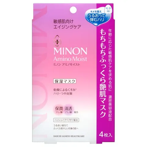 MINON Amino Moist увлажняющая тканевая маска для лица, без отдушки, 24 мл × 4 шт.