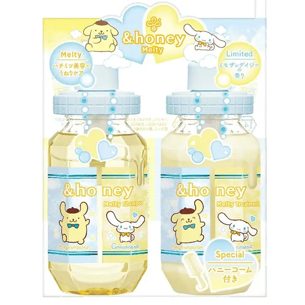 &honey Melty Moist Repair Шампунь и Маска для волос, лимитированный набор Cinnamoroll・Pompompurin, 440 мл + 445 г + расчёска 1 шт