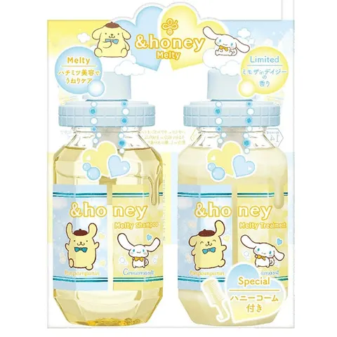 &honey Melty Moist Repair Shampoo & Hair Treatment, Limited Set Cinnamoroll・Pompompurin, 440ml + 445g + comb 1pc