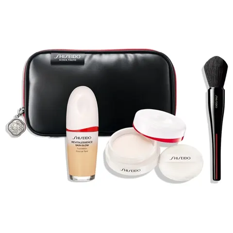 Shiseido Brush Pouch Kit (Essence Skinglow Foundation 160, Essence Skin Setting Powder 01, MARU FUDE Brush), 30mL, 7g, 1pc, 1pc