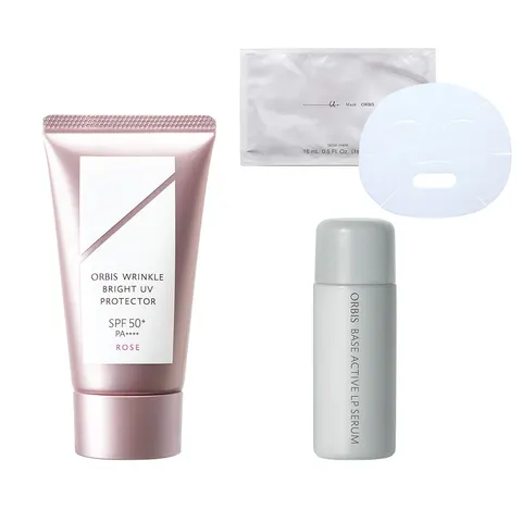 ORBIS Набор с солнцезащитным кремом (лимитированный оттенок Rose): UV Protector N Rose 50 г + U Dot Mask N 16 мл + Base Active LP Serum 6 мл
