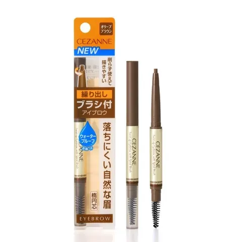 CEZANNE Brush Eyebrow Pencil (Retractable), 02 Olive Brown, 0.23g