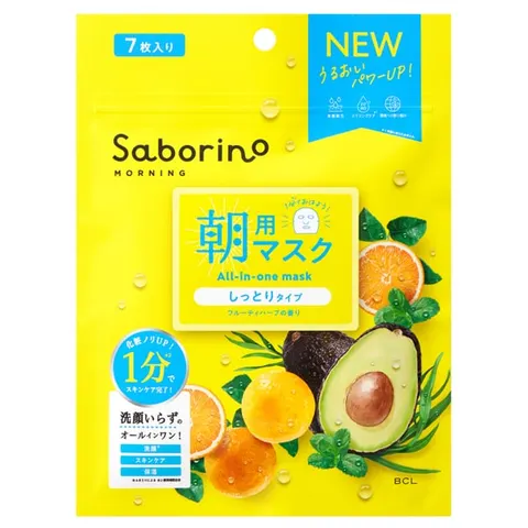 Saborino Morning Face Mask Sheet N, Moist Type, Fruity Herb Scent, 7 sheets (69ml)