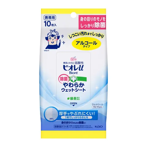 Антибактериальные влажные салфетки, без аромата, со спиртом, Kao Biore U Disinfectant Soft Wet Sheet Alcohol, 10шт