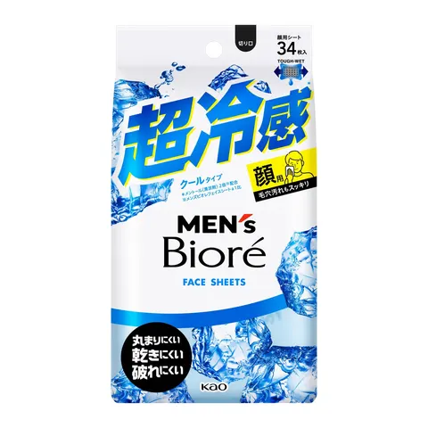 Kao Men's Biore Face Sheet Cool Type, 34 sheets
