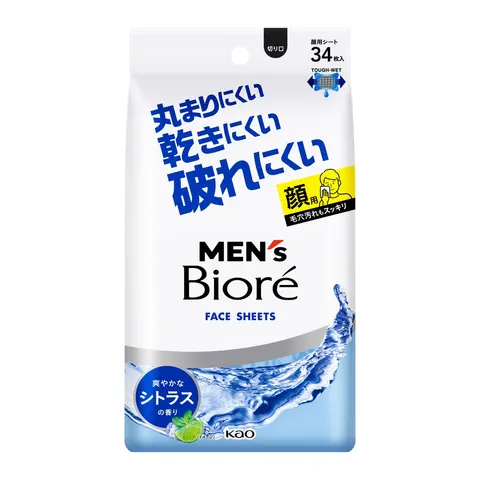 Kao Men's Biore Face Sheet Refreshing Citrus, 34 sheets