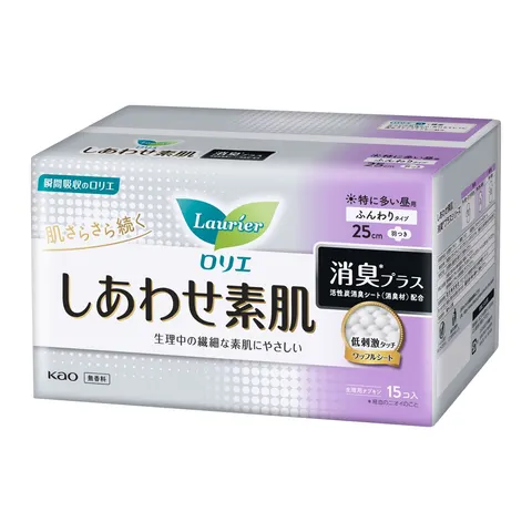 Kao Laurier Happy Bare Skin Deodorizing Plus with extra daytime wings, 15pcs