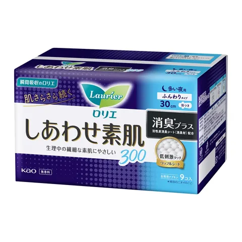 Kao Laurier Happy Bare Skin Deodorizing Plus For Heavy Nights With 300 Pieces, 9рcs