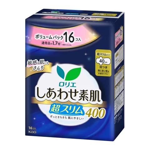 Kao Laurier Happy Bare Skin Super Slim Volume Pack 40cm with Wings
