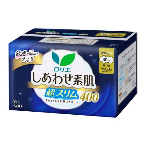Kao Laurier Happy Skin Breathable Ultra Slim 400 For heavy nights with wings 9pcs