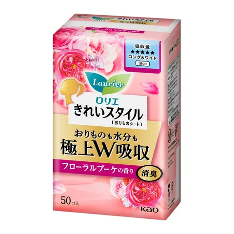 Kao Laurier Beautiful Style Superb W Absorption Long & Wide Floral Bouquet, 50 Pieces