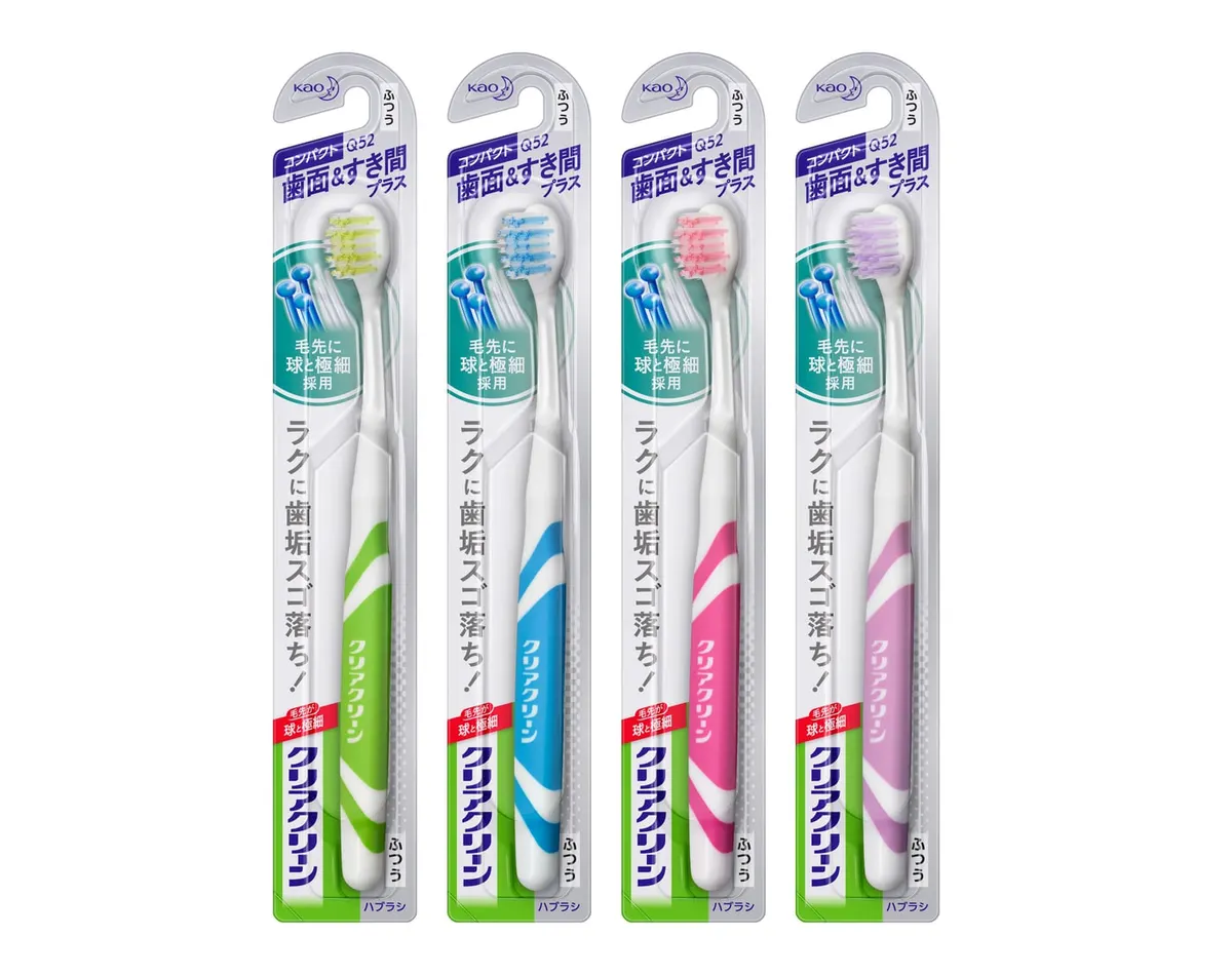 Зубная компактная щётка средней жёсткости со сферической щетиной, Kao Clear Clean Toothbrush Teeth Surface & Gap Compact Normal, 1шт