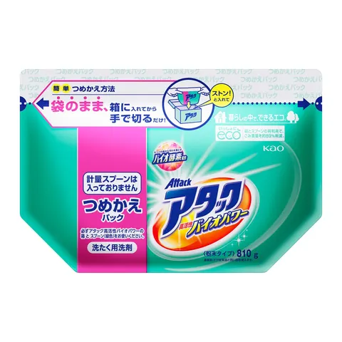 Концентрированный стиральный порошок, запасной блок, Kao Attack Highly Active Bio Power Refill, 810g