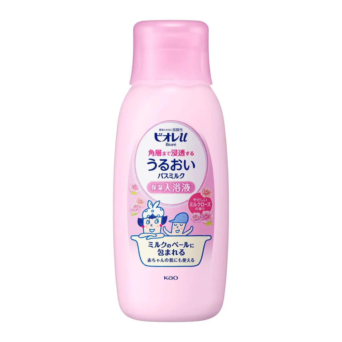 Молочко для принятия ванны (пена), аромат нежной розы, Kao Biore U Smooth Bath Milk for the Whole Family Milk Rose Scent, 600ml