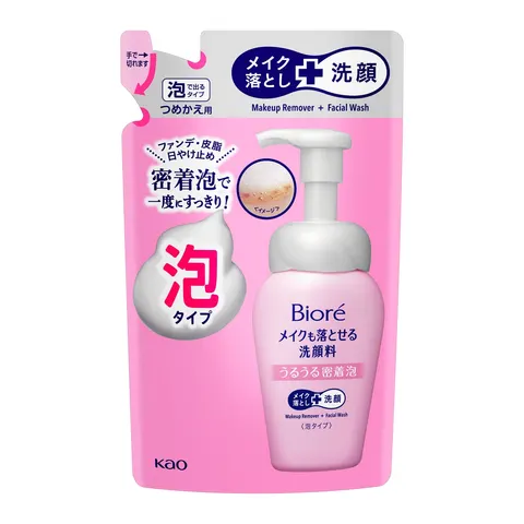 Мусс для снятия макияжа и умывания, запасной блок, Kao Biore Face Wash That Removes Acne, Moisturizing Foam, Refill, 140ml