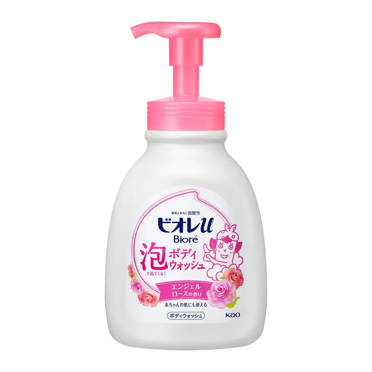 Мыло-пенка для душа, с низким РН уровнем, аромат роз, дозатор, Kao Biore U Foaming Body Wash Rose Pump, 600ml