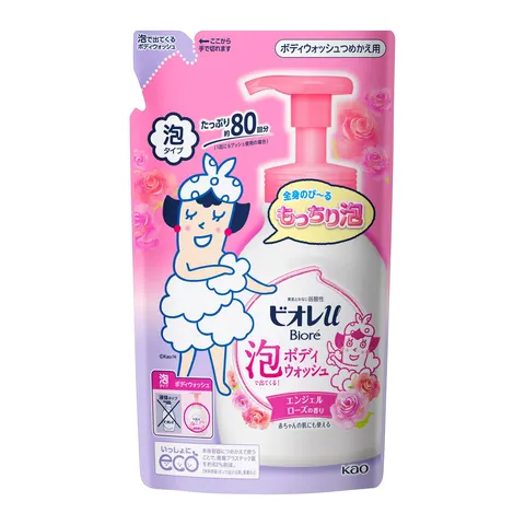 Мыло-пенка для душа, увлажняющее, аромат розы, запасной блок, Kao Biore U Foaming Body Wash Rose, Refill, 480ml