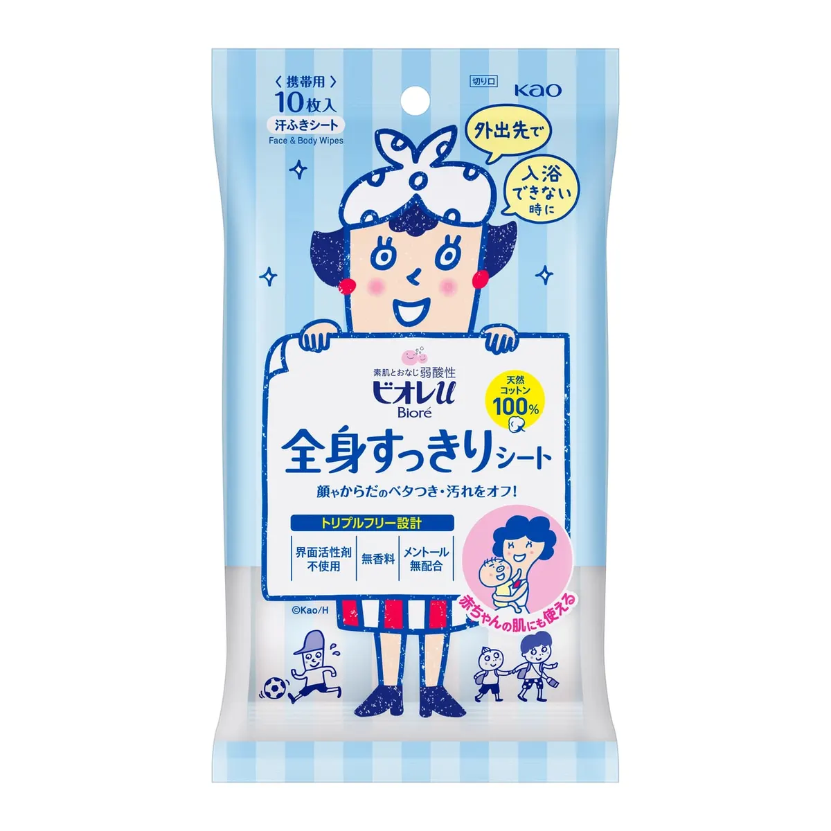 Освежающие влажные салфетки для тела, Kao Biore u Whole Body Refreshing Sheet Portable, 10шт