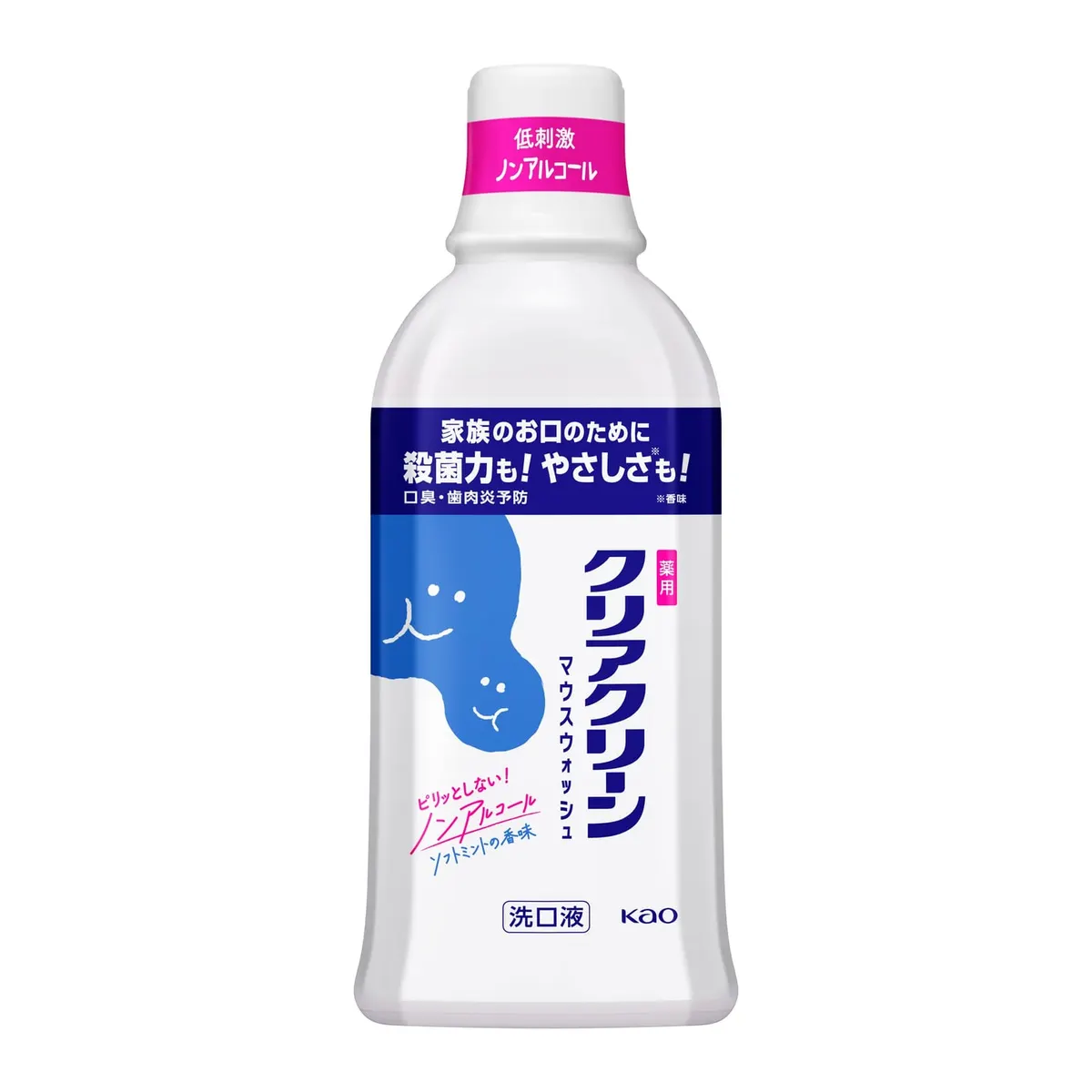 Освежающий ополаскиватель для полости рта, без спирта, мягкий вкус, Kao Clear Clean Dental Rinse Soft Mint, 600ml