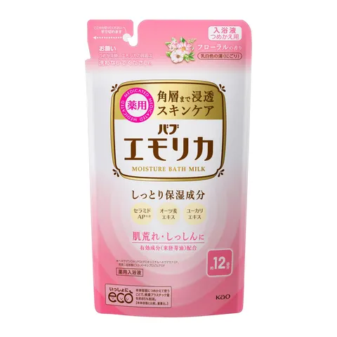 Средство для принятия ванны, на основе зародышей риса, запасной блок, Kao Emorica Medicated Bath Liquid Floral Scent, Refill, 360ml