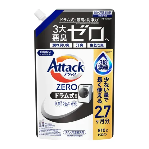 Суперконцентрированный гель для стирки белья, запасной блок, Kao Attack ZERO for drum type, Refill, 810g