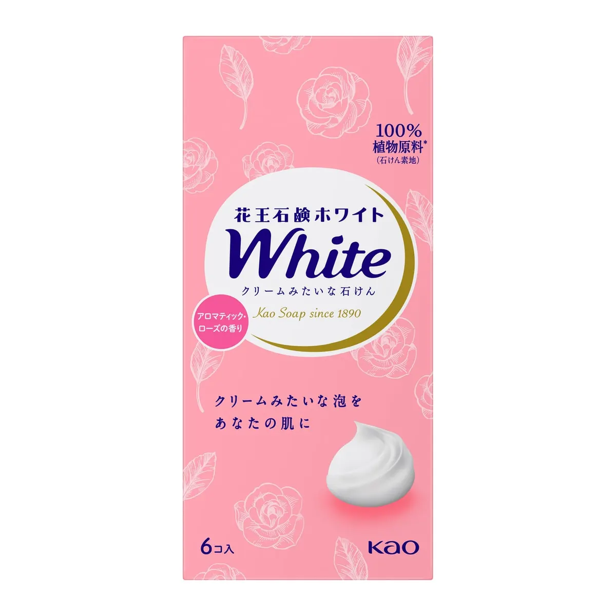 Туалетное крем-мыло, аромат розы, Kao White Aromatic Rose Regular Size 6-pack, 85g/6шт