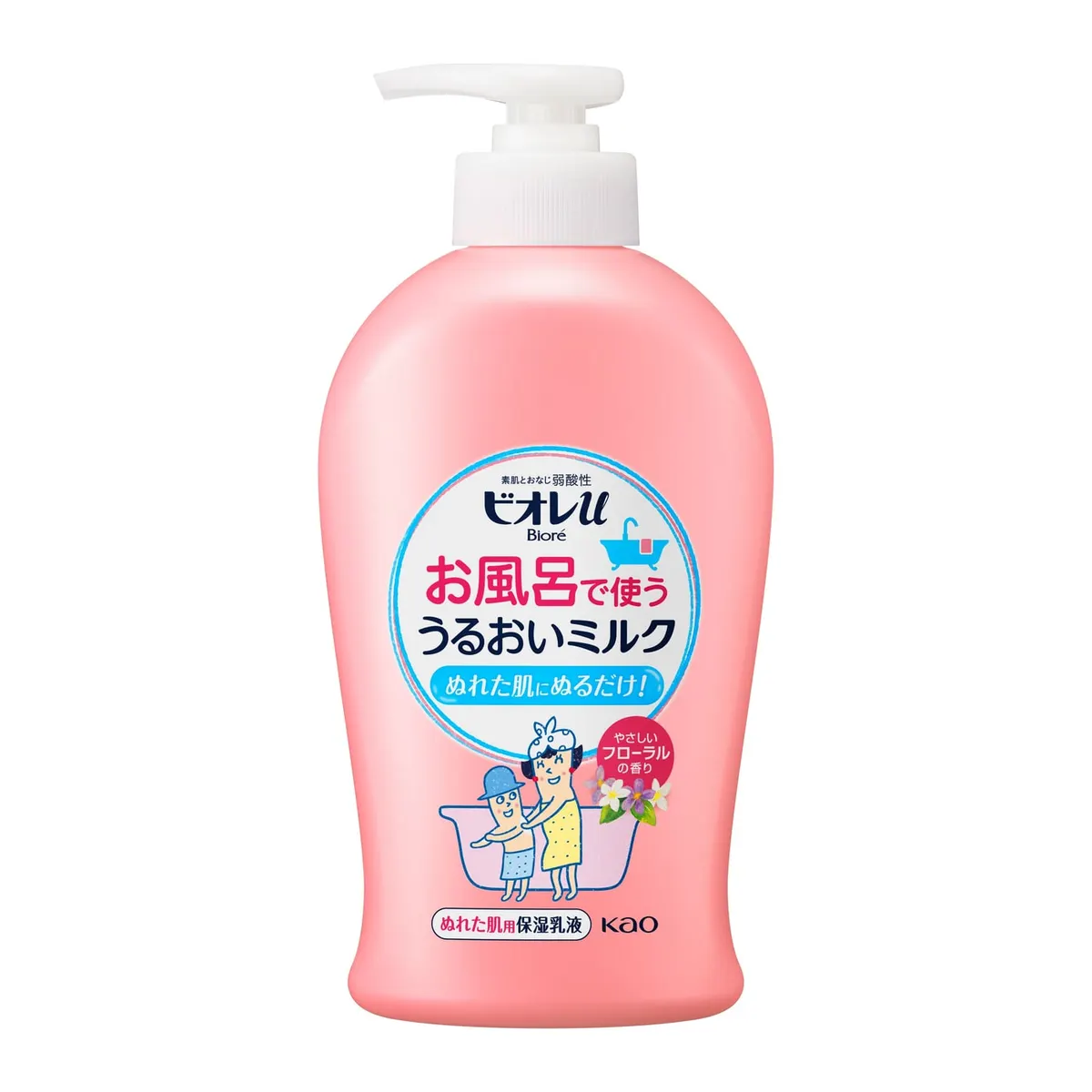 Увлажняющее молочко для тела, цветочный аромат, дозатор, Kao Biore u His moisturizing milk for bathing with a gentle floral scent, 300ml