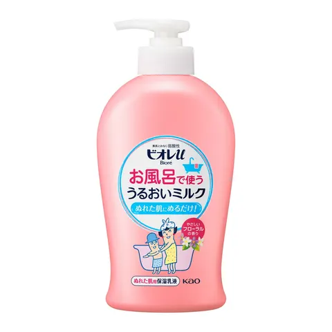 Увлажняющее молочко для тела, цветочный аромат, дозатор, Kao Biore u His moisturizing milk for bathing with a gentle floral scent, 300ml
