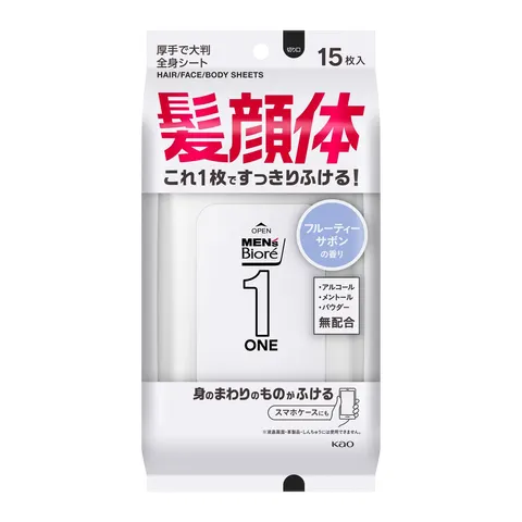 Универсальные влажные салфетки, аромат фруктового мыла, Kao Men's Biore ONE Sheet Fruity Savon, 15шт