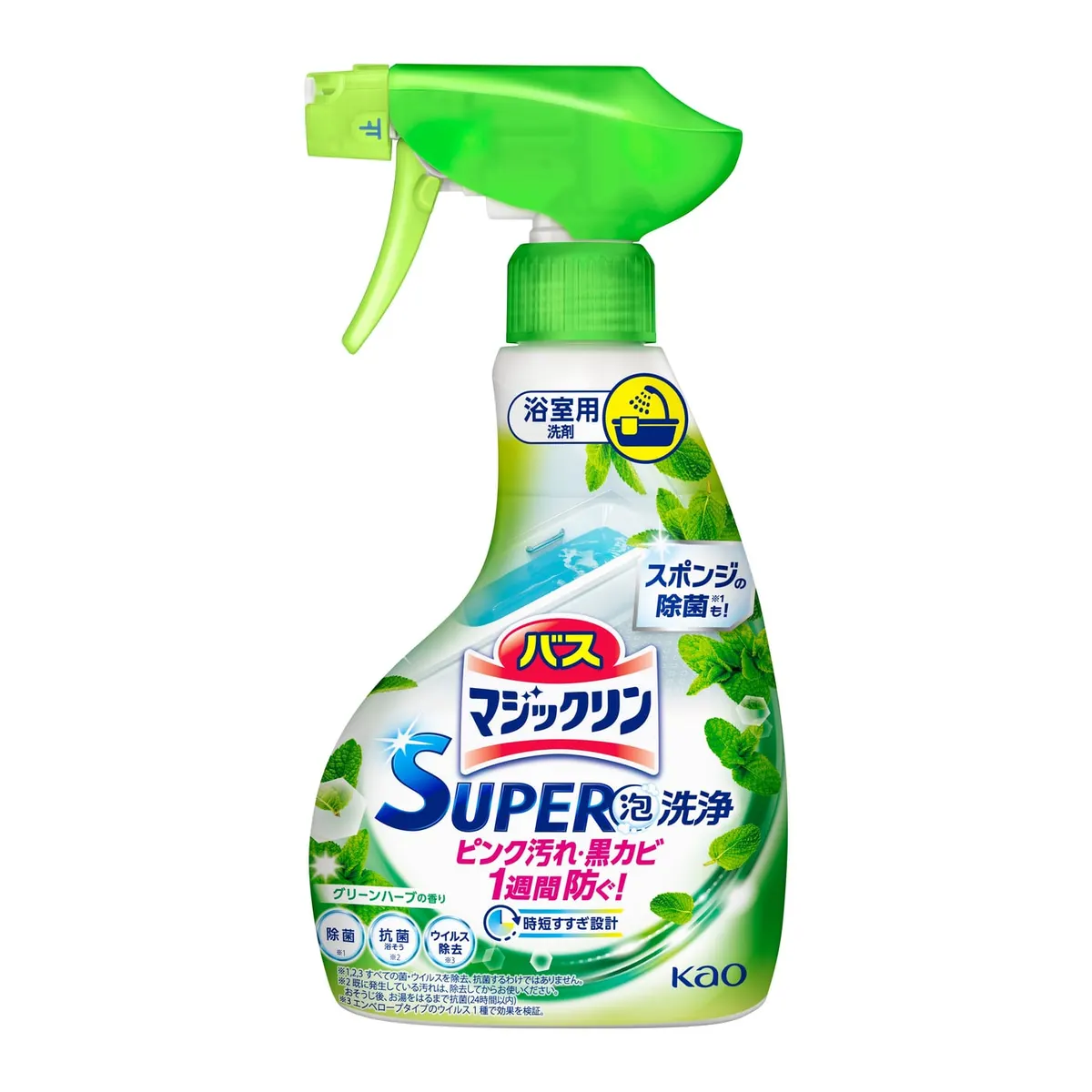Универсальный спрей-пена для уборки ванной комнаты, аромат трав, Kao Magiclean Bath Detergent Super Foam Cleaning Green Herb Scent, 350ml