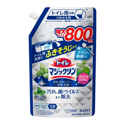 Чистящий спрей-пенка для туалета, аромат мяты, запасной блок, Kao Toilet Magiclean Deodorizing and Cleaning Spray Desinfecting and Antibacterial, Refill, 800ml