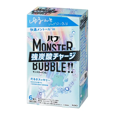 Шипучие таблетки для принятия ванны, с ментолом, Kao Bub Monster Bubble Loose Jacuzzi Feeling, 6шт