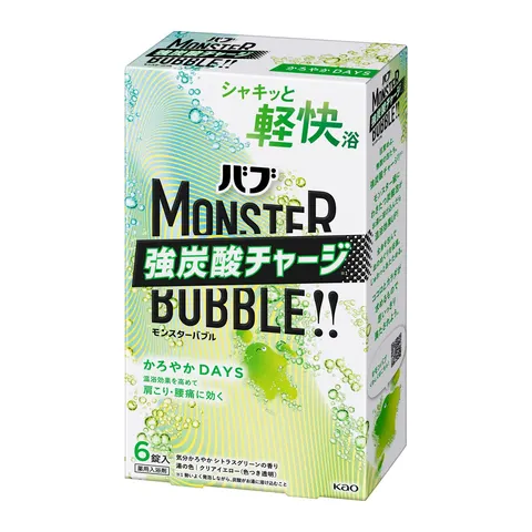Шипучие таблетки для принятия ванны, с экстрактом зелёного цитруса, Kao Bub Monster Bubble Colorful Days, 6 шт