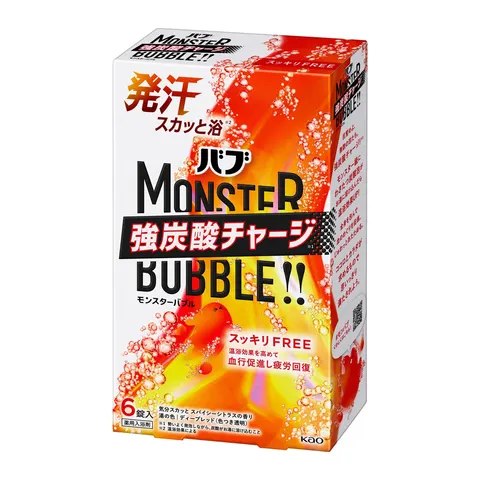 Шипучие таблетки для принятия ванны, с экстрактом имбиря, Kao Bab Monster Bubble Sukkiri Free, 6шт