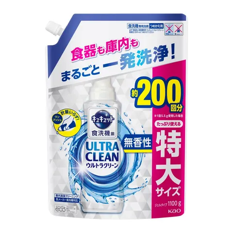 Гель для посудомоечной машины, без аромата, Kao Dishwasher Dryer Cucute Ultra Clean Unscented Refill, 1100g