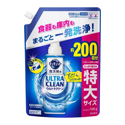Гель для посудомоечных машин, аромат цитруса, запасной блок, Kao CuCute Ultra Clean Citrus for Dishwasher, 1100g