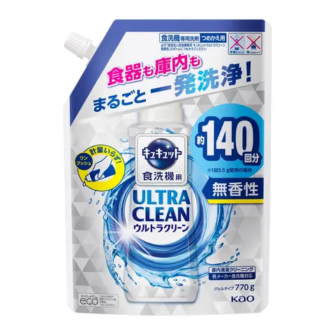 Гель для посудомоечных машин, без аромата, запасной блок, Kao CuCute Ultra Clean Unscented Refill for Dishwashers, 770g