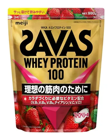 SAVAS Whey Protein 100, сывороточный протеин со вкусом клубники, 980 г