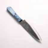 Shigeki Tanaka нож малый сантоку 150 мм, сталь Aogami №2 (синяя бумажная), кованая текстура цутимэ, чёрная кузнечная отделка куроути, 2