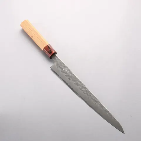 Okinaryu Sujihiki (Slicer) 240 mm, Shirogami #2 (White Paper) steel, hammered tsuchime finish