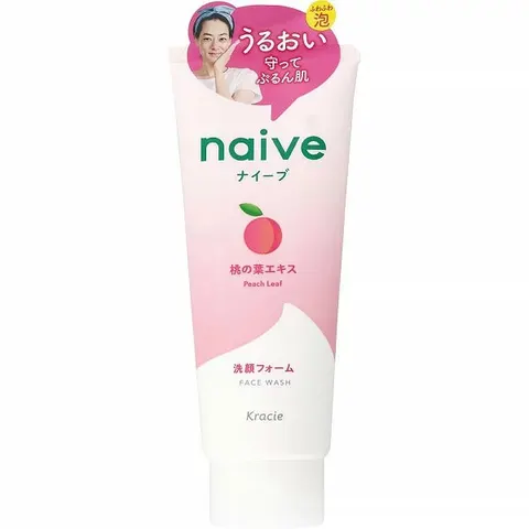 Крем-пенка для умывания, c экстрактом листьев персика, Kracie Naive Cleansing Foam Peach Leaf Extract Blended, 130g