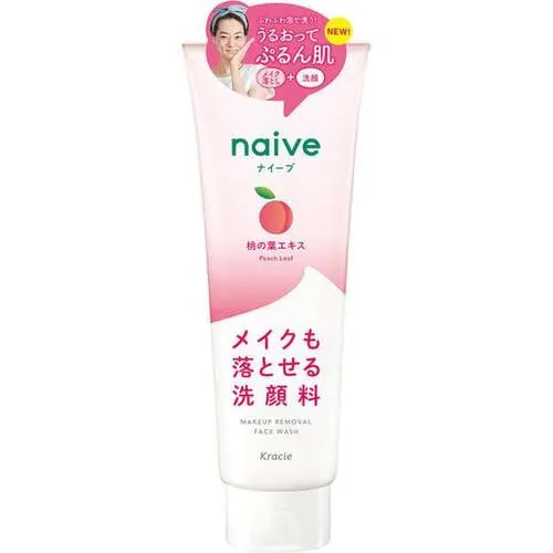 Крем-пенка для умывания, с экстрактом листьев персикового дерева, Kracie Naive Cleansing Foam Peach Leaf Extract Blended, 200g