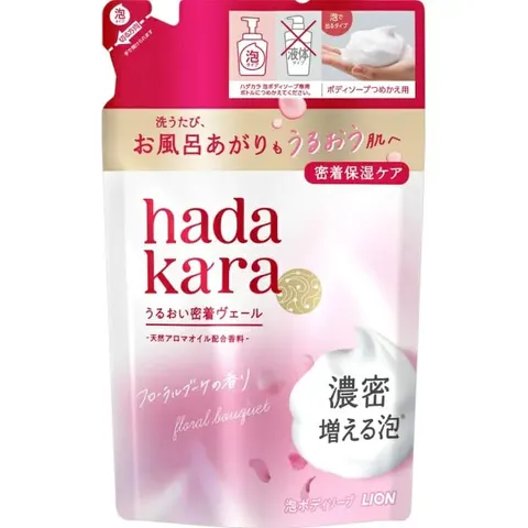 Lion Hadakara Body Soap Foam Type Floral Soap Scent Refill, 440ml