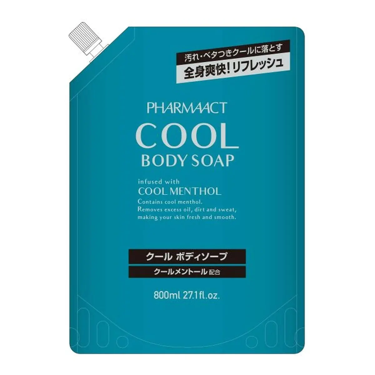 Гель для душа с охлаждающим эффектом, запасной блок, Kumano Yushi Pharma Act Cool Body Soap, 800ml