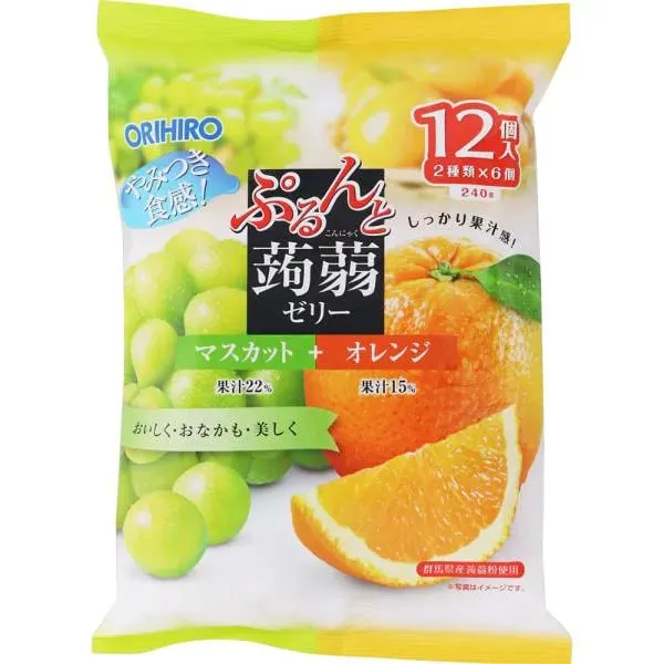 Фруктовое желе конняку со вкусом муската и апельсина, Orihiro Purunto Konjac Jelly Pouch Muscat + Orange, 20гр*6шт