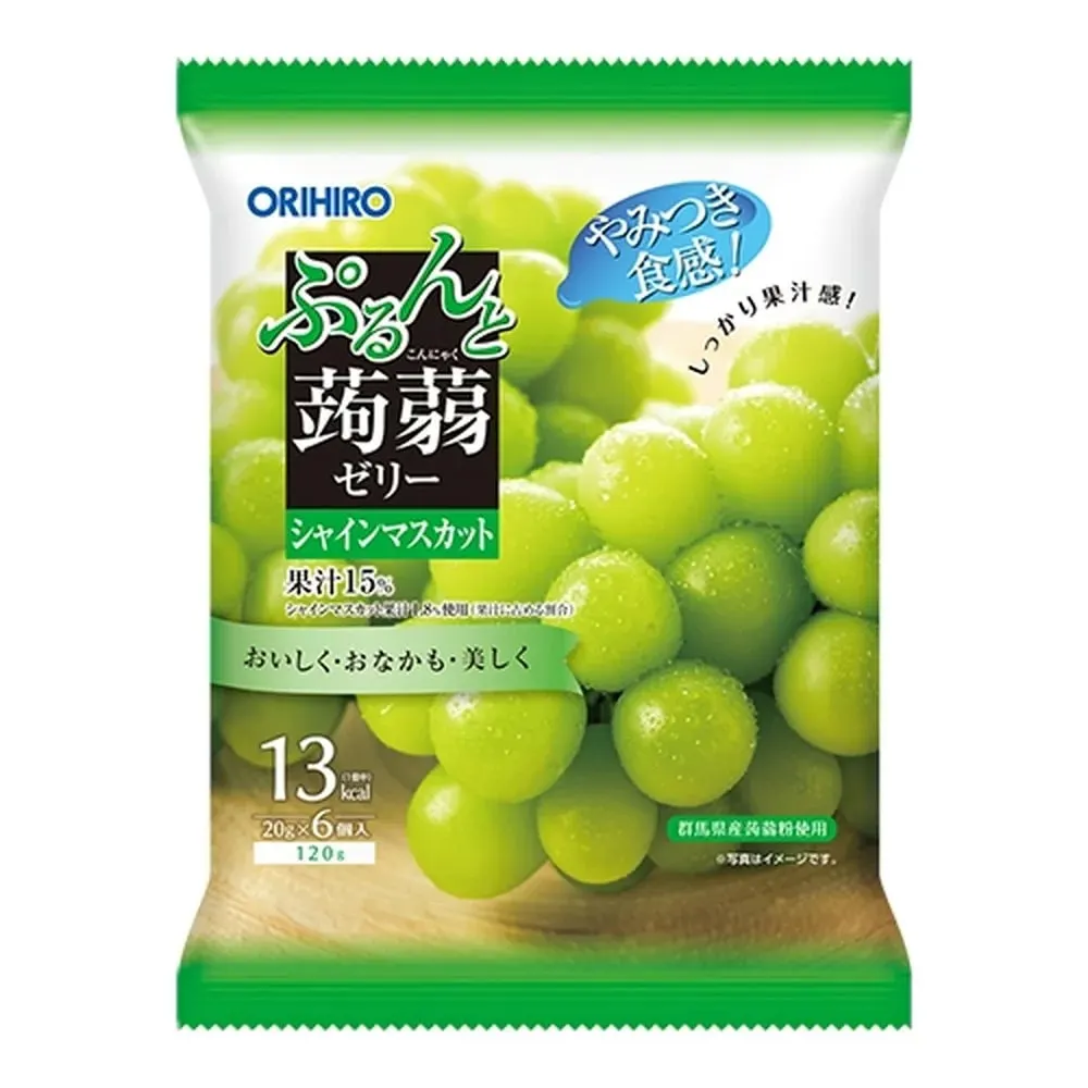 Фруктовое желе конняку со вкусом мускатного винограда, Orihiro Purunto Konnyaku Jelly New Pouch Muscat, 20гр*6шт
