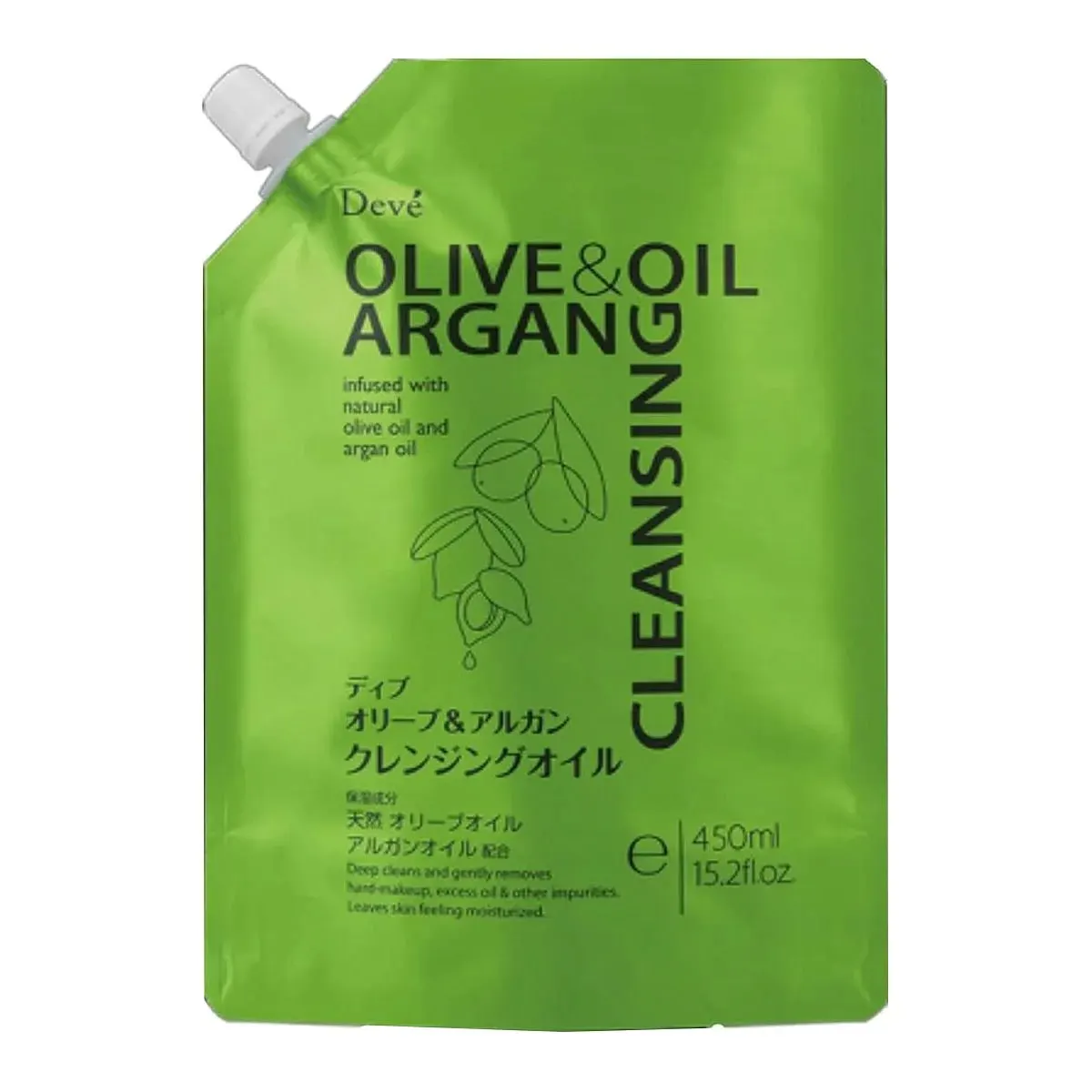 Гидрофильное масло для снятия макияжа, запасной блок, Kumano Yushi Deve Olive & Argan Cleansing Oil, Refill, 450ml